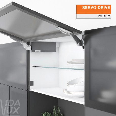 AVENTOS HK top підіймальна система, механізми 2x25, фасад шир.алюм. профіль, темно-сірі заглушки, з SERVO-DRIVE