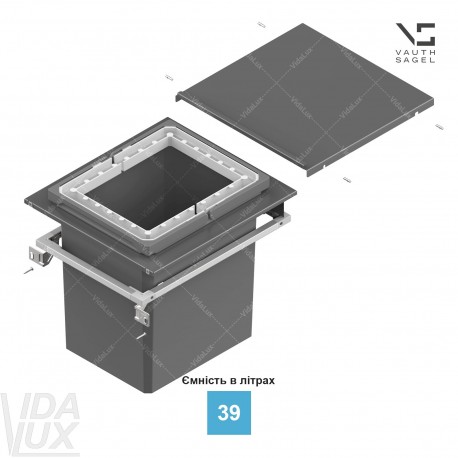 Комплект відер для сміття ENVI-Fit-Pro, для TANDEMBOX, MERIVOBOX, 39 л, шир. 450 мм, глиб. 500 мм, висота 446 мм, сіра "Лава"