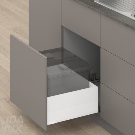 MERIVOBOX E комплект шухляди під смітник з BOXCAP, НД 550 мм, 70 кг, TIP-ON BLUMOTION, білий "Шовк"