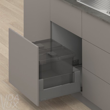 MERIVOBOX E комплект шухляди під смітник з BOXCOVER та склом, НД&nbsp;550&nbsp;мм, 70&nbsp;мм, TIP-ON BLUMOTION, сірий "Оріон"