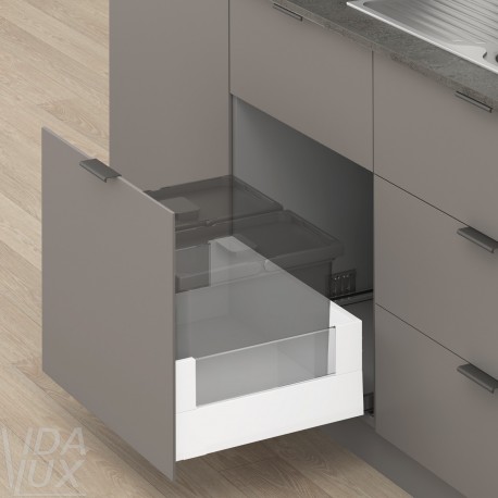 MERIVOBOX E комплект шухляди під смітник з BOXCOVER та склом, НД&nbsp;550&nbsp;мм, 70&nbsp;мм, BLUMOTION, білий "Шовк", EXPANDO&nbsp;T