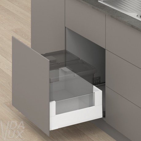 MERIVOBOX E комплект шухляди під смітник з BOXCOVER та склом, НД&nbsp;550&nbsp;мм, 70&nbsp;мм, TIP-ON BLUMOTION, білий "Шовк", EXPANDO&nbsp;T