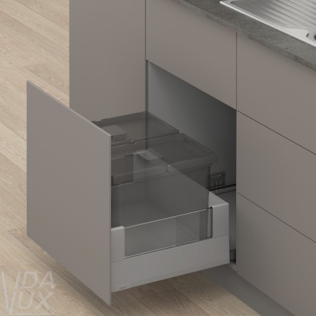MERIVOBOX E комплект шухляди під смітник з BOXCOVER та склом, НД&nbsp;550&nbsp;мм, 70&nbsp;мм, TIP-ON BLUMOTION, сірий "Індіум", EXPANDO&nbsp;T