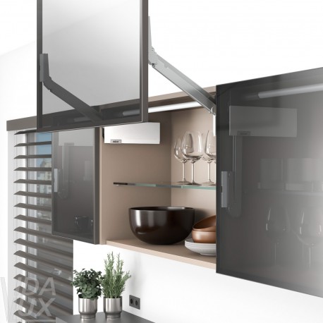 AVENTOS HL top підіймальна система, механізм L25, важіль L38, фасад вуз.ал.проф., білі заглушки