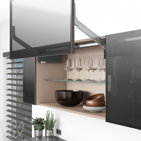 AVENTOS HL top підіймальна система, механізм L25, важіль L38, фасад вуз.ал.проф., темно-сірі заглушки, ШК 1228-1800 мм