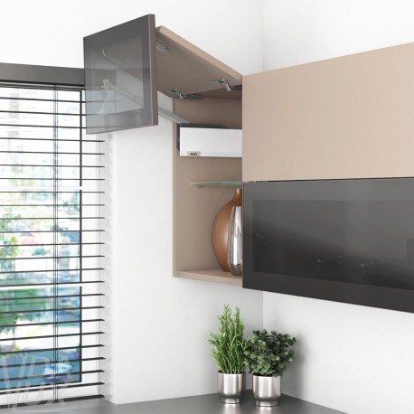 AVENTOS HF top підіймальна система, механізм F25, важіль F35, фасад дер. і шир.алюм.проф., білі заглушки