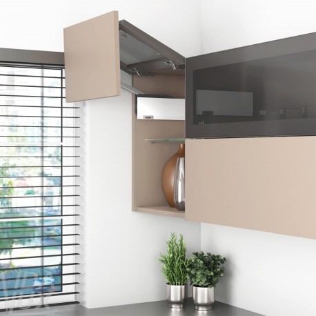 AVENTOS HF top підіймальна система, механізм F25, важіль F32, фасад шир.алюм.проф. і дер., білі заглушки