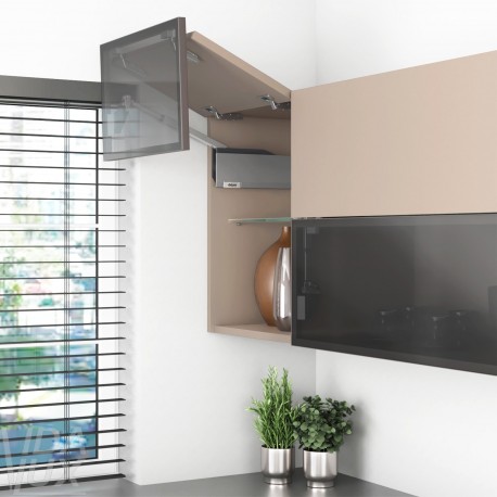 AVENTOS HF top підіймальна система, механізм F25, важіль F32, фасад дер. і вуз.алюм.проф., сірі заглушки