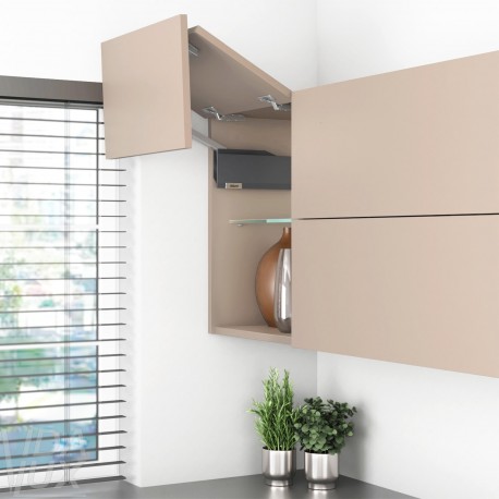 AVENTOS HF top підіймальна система, механізм F25, важіль F32, дерев`яний фасад, темно-сірі заглушки