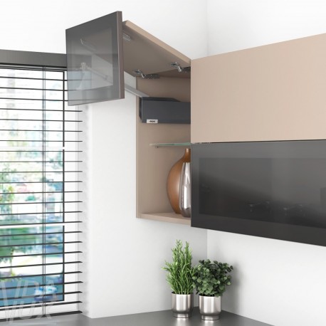 AVENTOS HF top підіймальна система, механізм F25, важіль F35, фасад дер. і шир.алюм.проф., темно-сірі заглушки