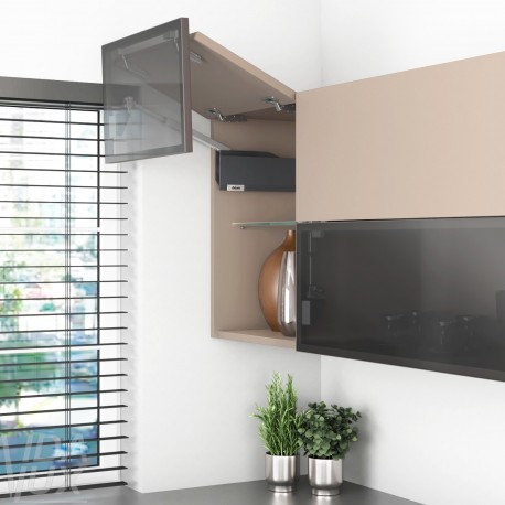 AVENTOS HF top підіймальна система, механізм F25, важіль F32, фасад дер. і вуз.алюм.проф., темно-сірі заглушки