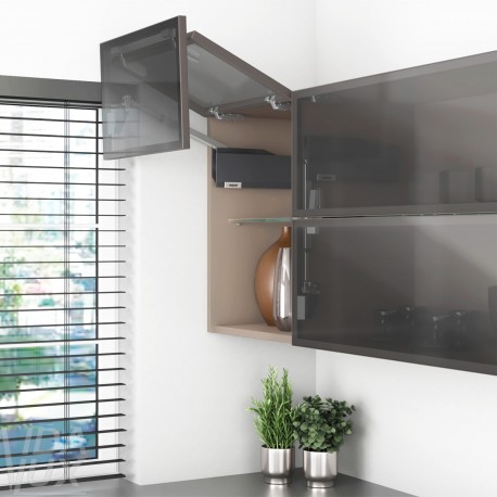 AVENTOS HF top підіймальна система, механізм F25, важіль F32, фасад вуз.алюм.проф., темно-сірі заглушки