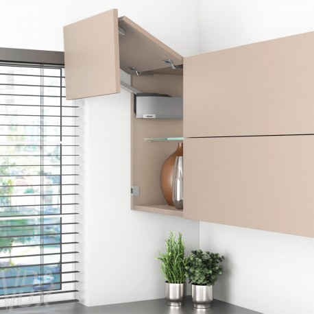 AVENTOS HF top підіймальна система, механізм F25, важіль F32, дерев`яний фасад, сірі заглушки, SERVO-DRIVE