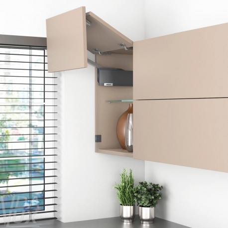 AVENTOS HF top підіймальна система, механізм F25, важіль F35, дерев`яний фасад, темно-сірі заглушки, SERVO-DRIVE