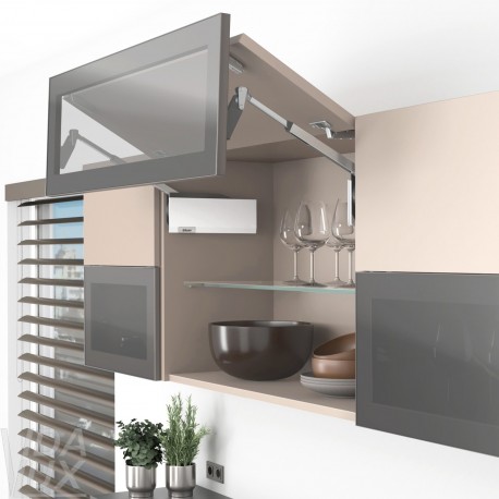 AVENTOS HF top підіймальна система, механізм F25, важіль F32, фасад дер. і шир.алюм.проф., білі заглушки