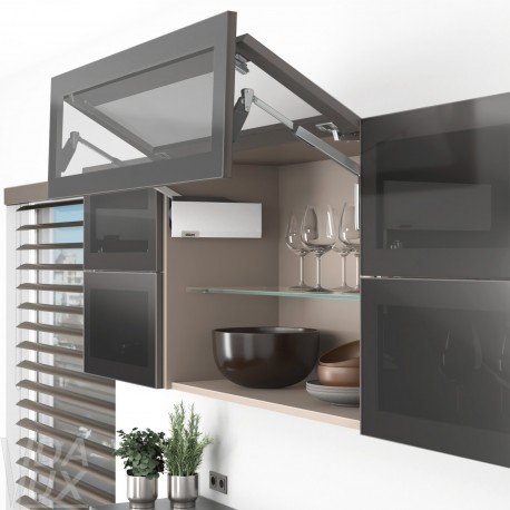AVENTOS HF top підіймальна система, механізм F25, важіль F32, фасад шир.алюм.проф., білі заглушки