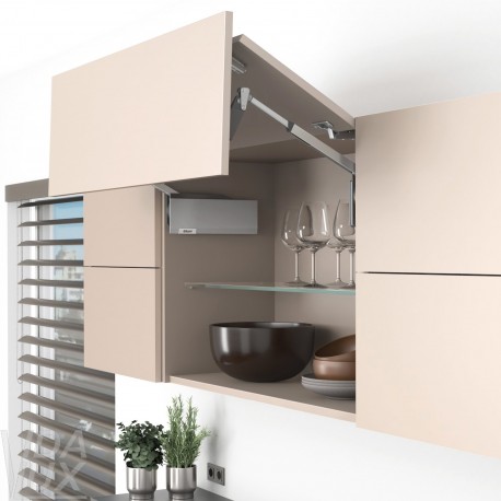 AVENTOS HF top підіймальна система, механізм F25, важіль F32, дерев`яний фасад, сірі заглушки
