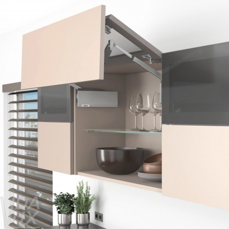 AVENTOS HF top підіймальна система, механізм F28, важіль F39, фасад шир.алюм.проф. і дер., сірі заглушки