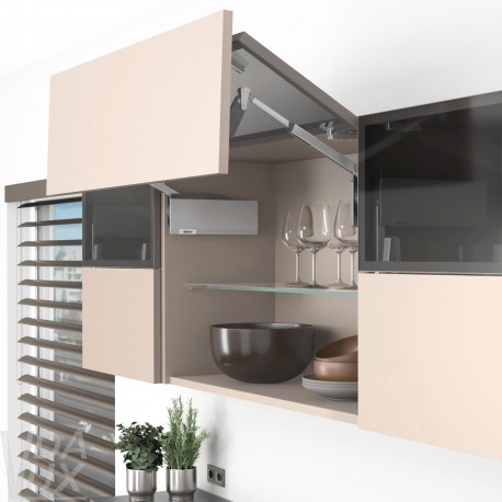 AVENTOS HF top підіймальна система, механізм F25, важіль F32, фасад вуз.алюм.проф. і дер., сірі заглушки