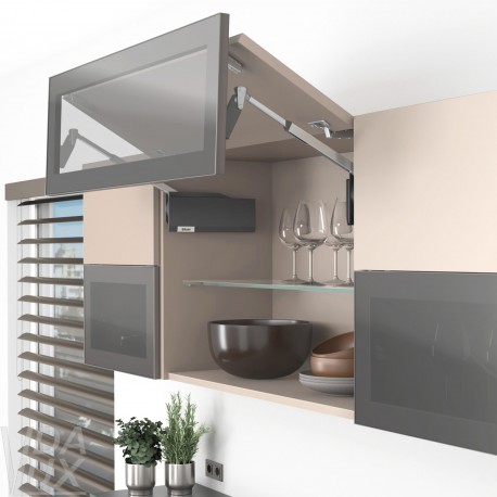 AVENTOS HF top підіймальна система, механізм F25, важіль F39, фасад дер. і шир.алюм.проф., темно-сірі заглушки