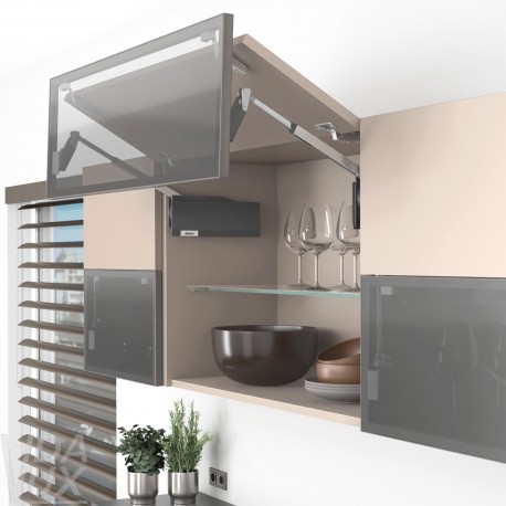 AVENTOS HF top підіймальна система, механізм F25, важіль F32, фасад дер. і вуз.алюм.проф., темно-сірі заглушки