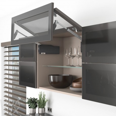 AVENTOS HF top підіймальна система, механізм F25, важіль F32, фасад шир.алюм.проф., темно-сірі заглушки