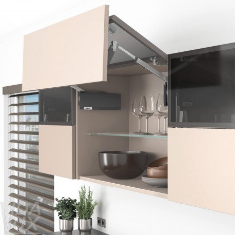 AVENTOS HF top підіймальна система, механізм F25, важіль F32, фасад вуз.алюм.проф. і дер., темно-сірі заглушки