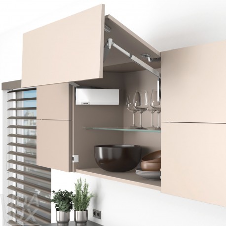 AVENTOS HF top підіймальна система, механізм F28, важіль F39, дерев`яний фасад, білі заглушки, SERVO-DRIVE