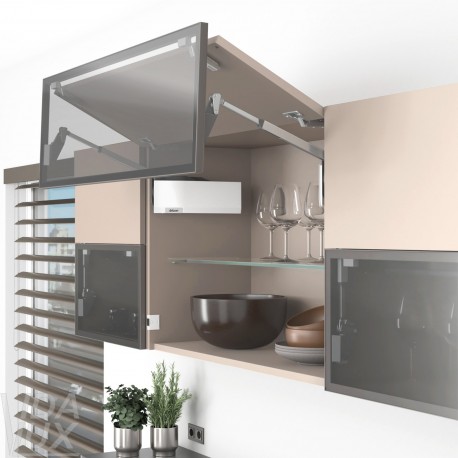 AVENTOS HF top підіймальна система, механізм F25, важіль F32, фасад дер. і вуз.алюм.проф., білі заглушки, SERVO-DRIVE