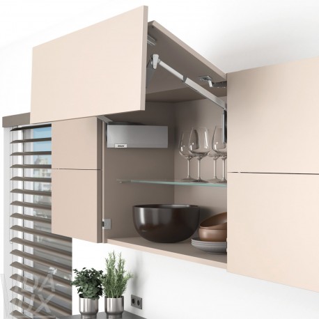 AVENTOS HF top підіймальна система, механізм F25, важіль F35, дерев`яний фасад, сірі заглушки, SERVO-DRIVE