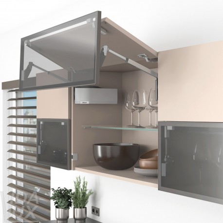 AVENTOS HF top підіймальна система, механізм F28, важіль F39, фасад дер. і вуз.алюм.проф., сірі заглушки, SERVO-DRIVE