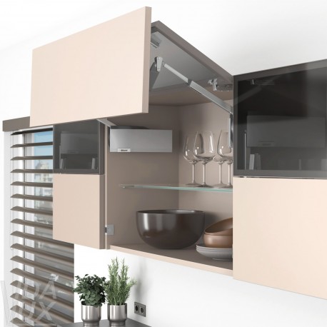 AVENTOS HF top підіймальна система, механізм F25, важіль F39, фасад вуз.алюм.проф. і дер., сірі заглушки, SERVO-DRIVE