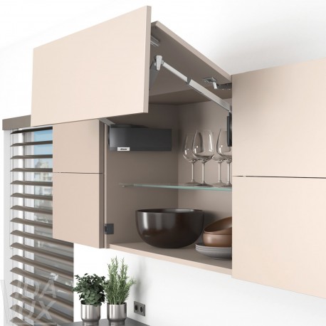 AVENTOS HF top підіймальна система, механізм F25, важіль F39, дерев`яний фасад, темно-сірі заглушки, SERVO-DRIVE