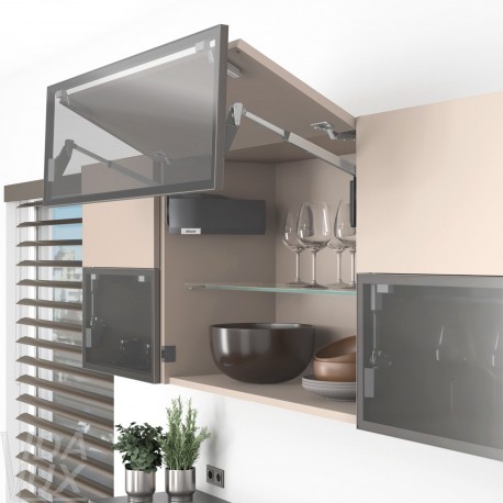 AVENTOS HF top підіймальна система, механізм F25, важіль F32, фасад дер. і вуз.алюм.проф., темно-сірі заглушки, SERVO-DRIVE