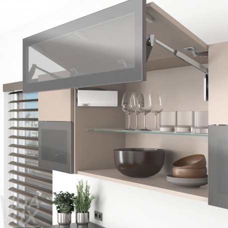 AVENTOS HF top підіймальна система, механізм F28, важіль F39, фасад дер. і шир.алюм.проф., білі заглушки