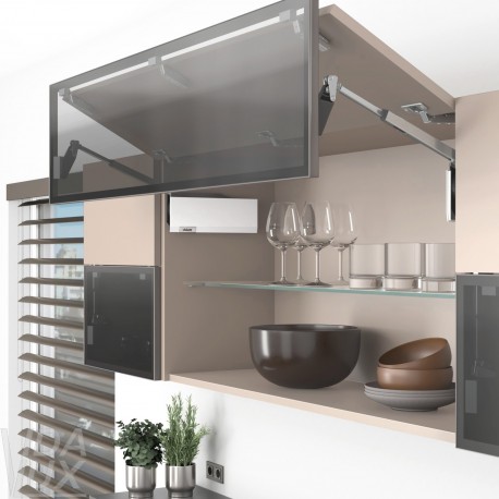 AVENTOS HF top підіймальна система, механізм F25, важіль F39, фасад дер. і вуз.алюм.проф., білі заглушки