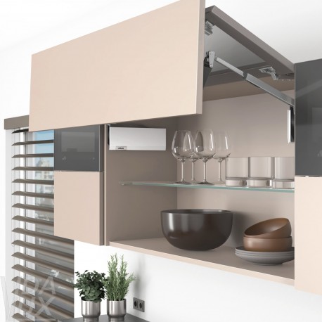 AVENTOS HF top підіймальна система, механізм F28, важіль F39, фасад шир.алюм.проф. і дер., білі заглушки
