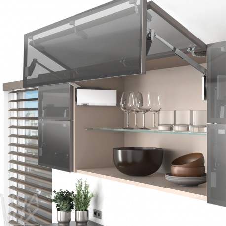 AVENTOS HF top підіймальна система, механізм F25, важіль F32, фасад вуз.алюм.проф., білі заглушки