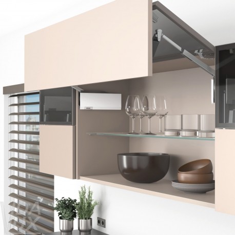 AVENTOS HF top підіймальна система, механізм F28, важіль F39, фасад вуз.алюм.проф. і дер., білі заглушки