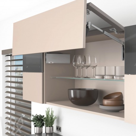 AVENTOS HF top підіймальна система, механізм F25, важіль F39, фасад шир.алюм.проф. і дер., сірі заглушки