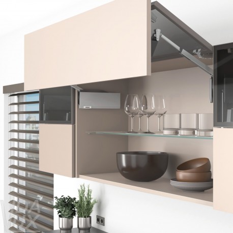 AVENTOS HF top підіймальна система, механізм F25, важіль F39, фасад вуз.алюм.проф. і дер., сірі заглушки
