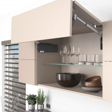 AVENTOS HF top підіймальна система, механізм F28, важіль F39, дерев`яний фасад, темно-сірі заглушки