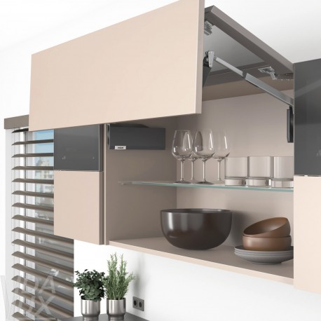 AVENTOS HF top підіймальна система, механізм F25, важіль F32, фасад шир.алюм.проф. і дер., темно-сірі заглушки