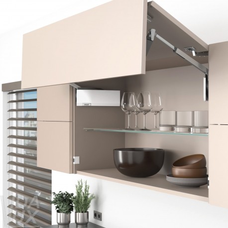 AVENTOS HF top підіймальна система, механізм F25, важіль F32, дерев`яний фасад, білі заглушки, SERVO-DRIVE
