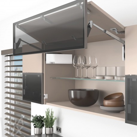 AVENTOS HF top підіймальна система, механізм F25, важіль F32, фасад дер. і вуз.алюм.проф., білі заглушки, SERVO-DRIVE