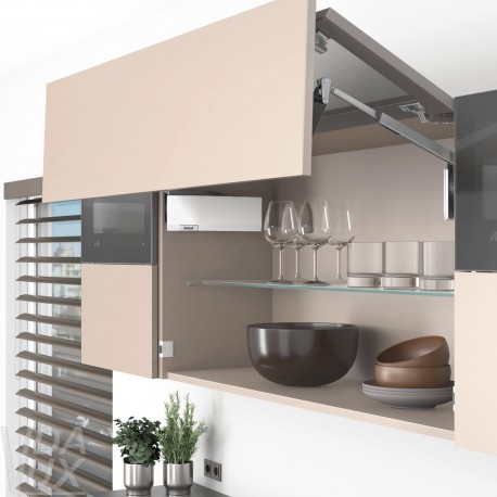 AVENTOS HF top підіймальна система, механізм F28, важіль F39, фасад шир.алюм.проф. і дер., білі заглушки, SERVO-DRIVE