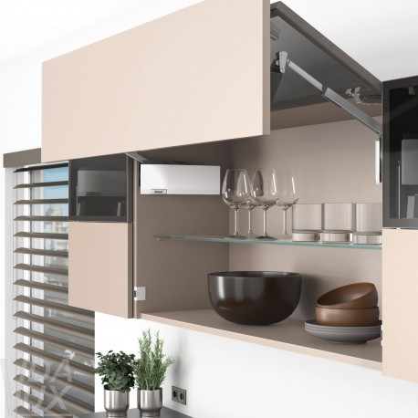 AVENTOS HF top підіймальна система, механізм F25, важіль F39, фасад вуз.алюм.проф. і дер., білі заглушки, SERVO-DRIVE