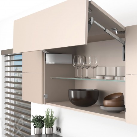 AVENTOS HF top підіймальна система, механізм F25, важіль F32, дерев`яний фасад, сірі заглушки, SERVO-DRIVE