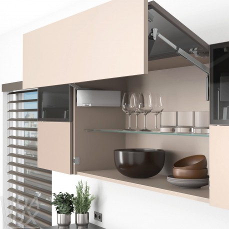 AVENTOS HF top підіймальна система, механізм F28, важіль F39, фасад вуз.алюм.проф. і дер., сірі заглушки, SERVO-DRIVE