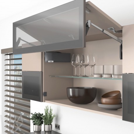 AVENTOS HF top підіймальна система, механізм F25, важіль F35, фасад дер. і шир.алюм.проф., темно-сірі заглушки, SERVO-DRIVE